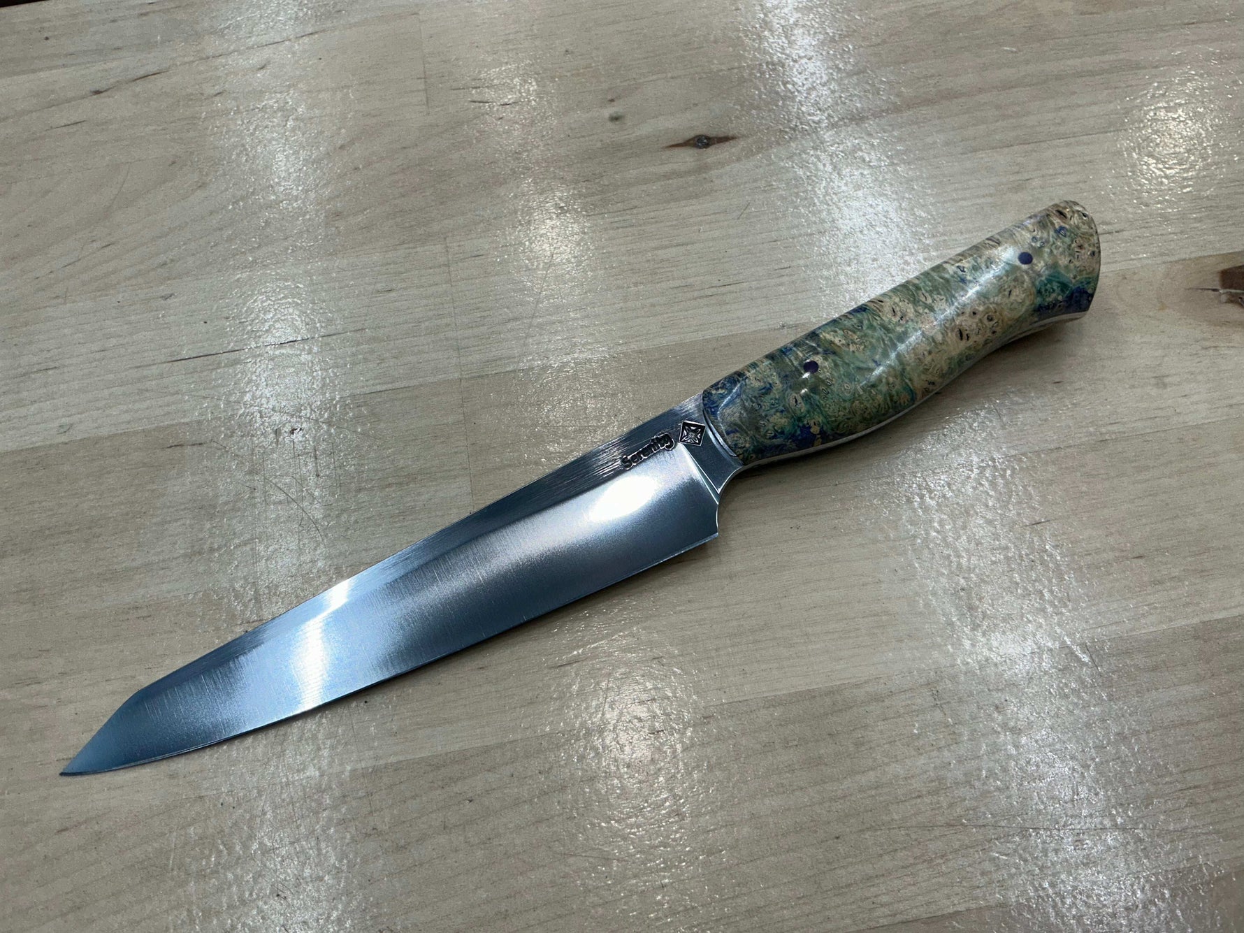 Steaksuki Knife - Purple & Cream Box Elder Burl - CPM154