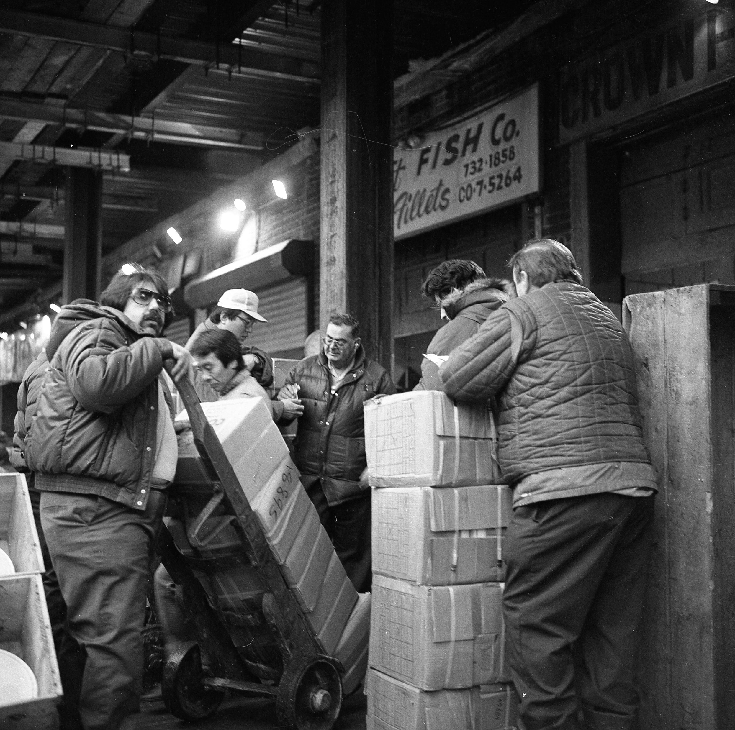 Restaurant Merch Market Fulton Fish Market Workers in Black and White