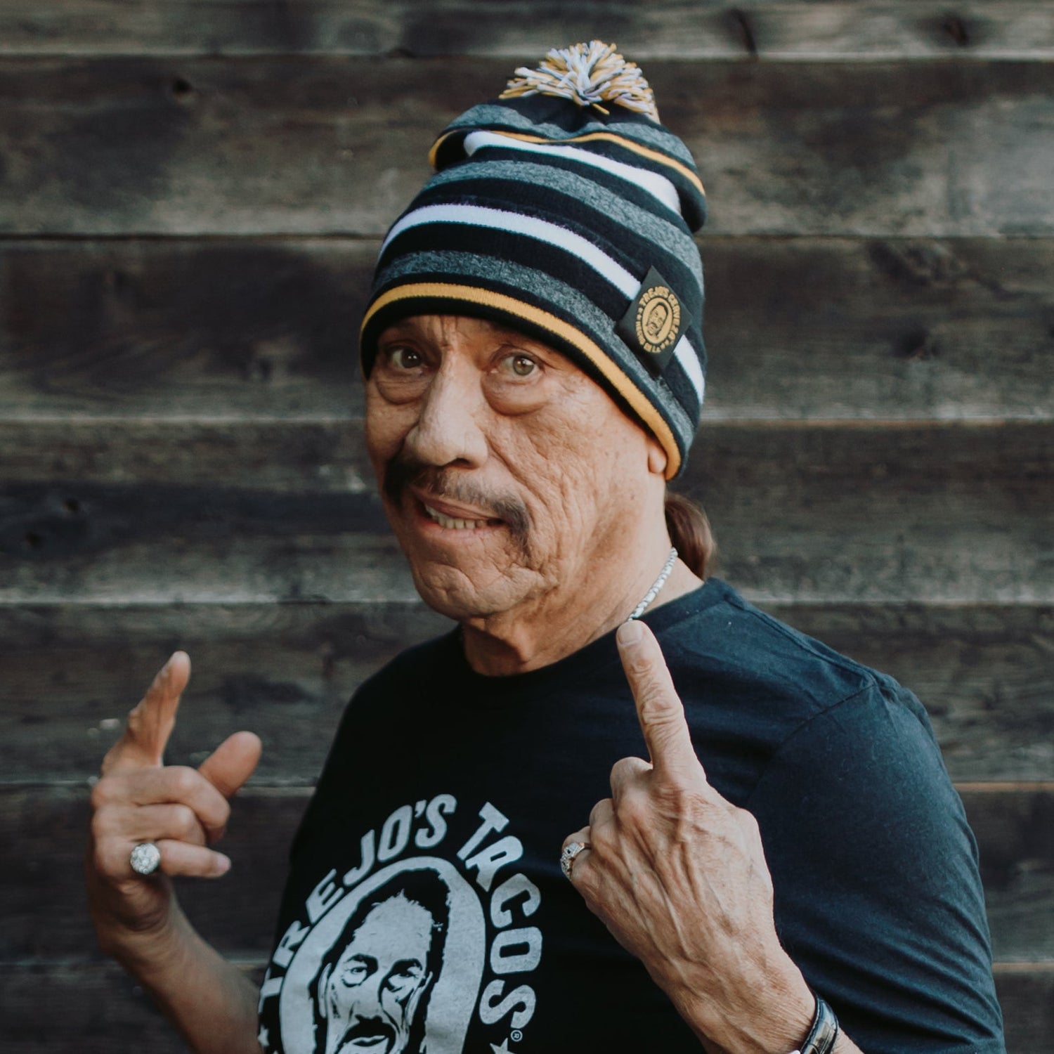 Black / Gold / Grey Stripe Pom Pom Beanie (Trejo's Cerveza) - Knife Shift