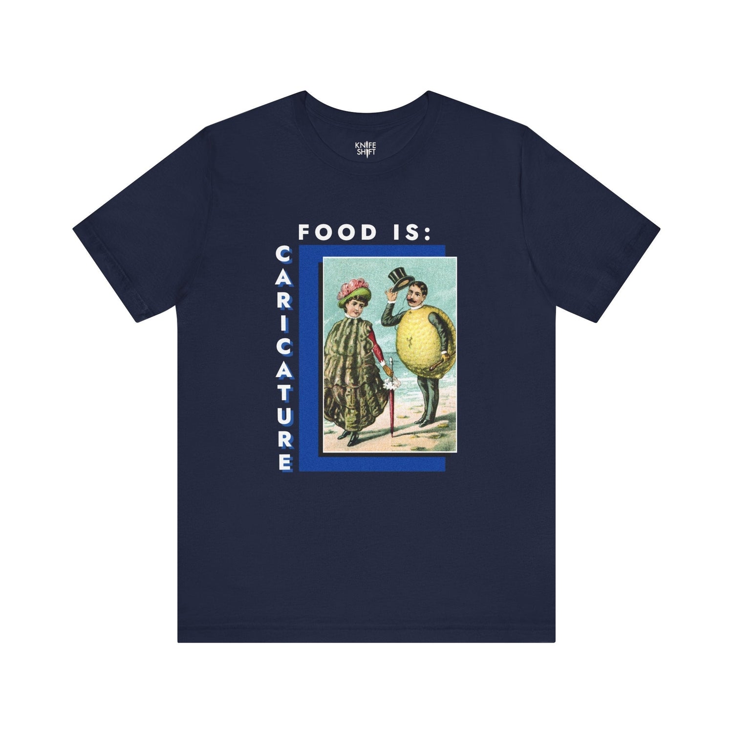 Food is: Caricature | Unisex T-Shirt - Lemon and Oyster Personas - Knife Shift