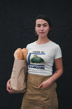 Food is: Caricature | Unisex T-Shirt - Woman in Cabbage Dress - Knife Shift