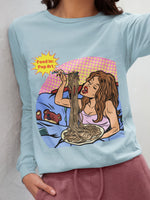 Pasta in Bed - Food Pop Art Long Sleeve Tee - Knife Shift