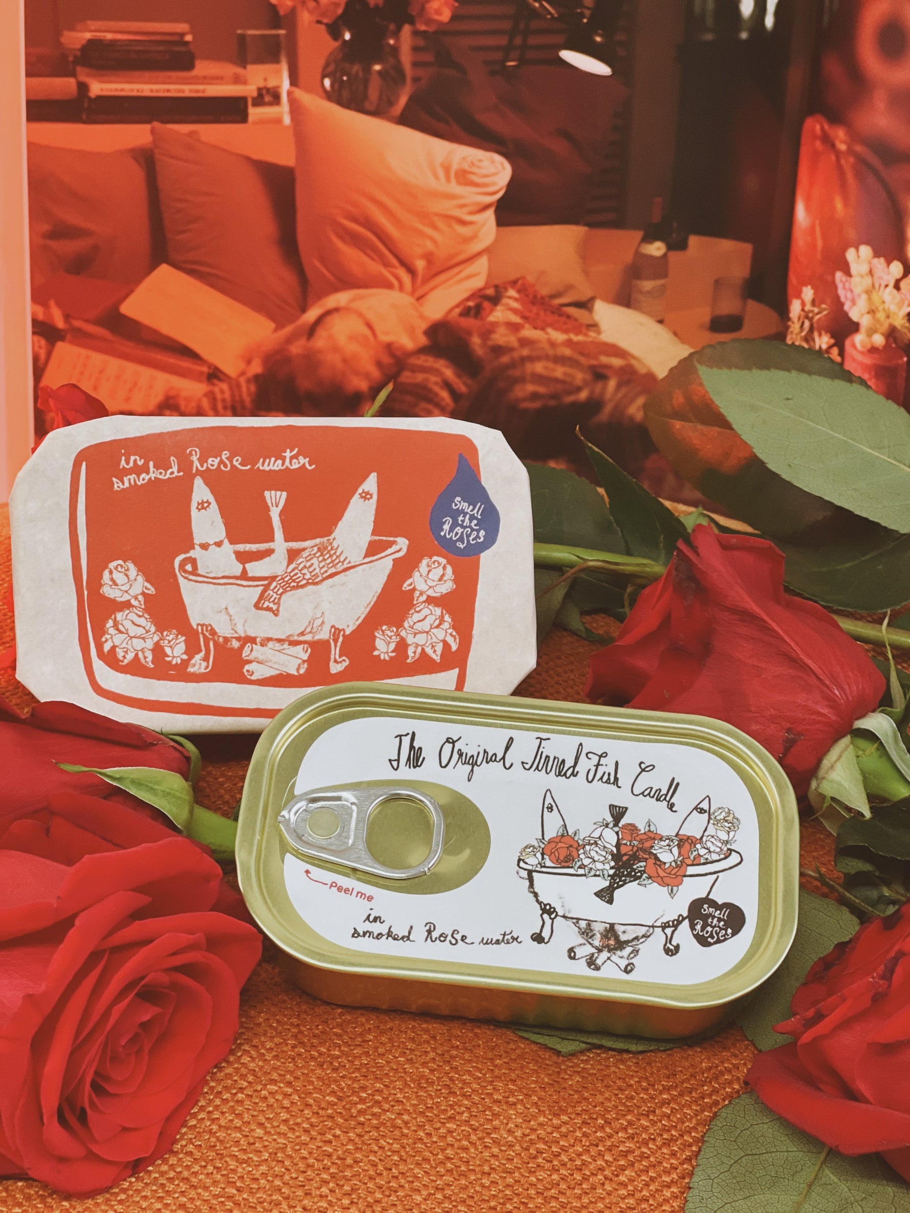 Tinned Fish Candle - Smoked Rose Water (Roses and Campfire Scented) - Knife Shift