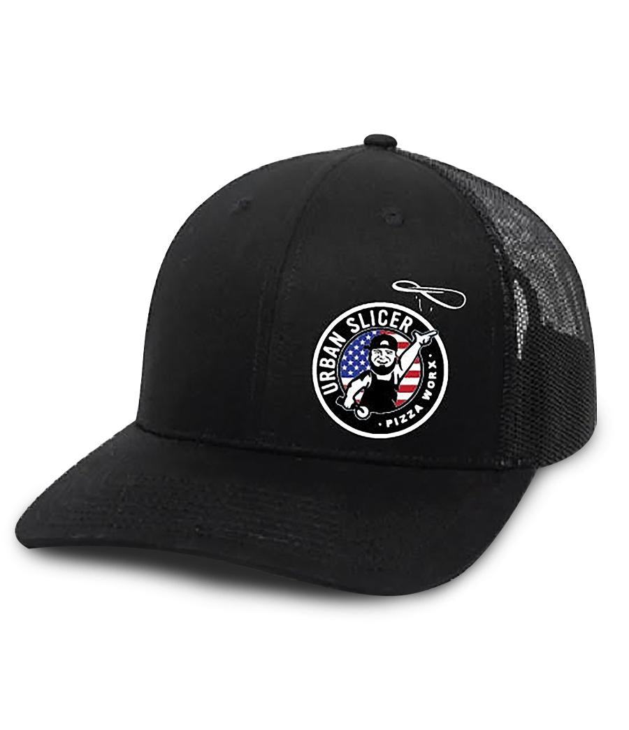 Snap Back Hat - Black Side Red White and Blue Logo - Knife Shift
