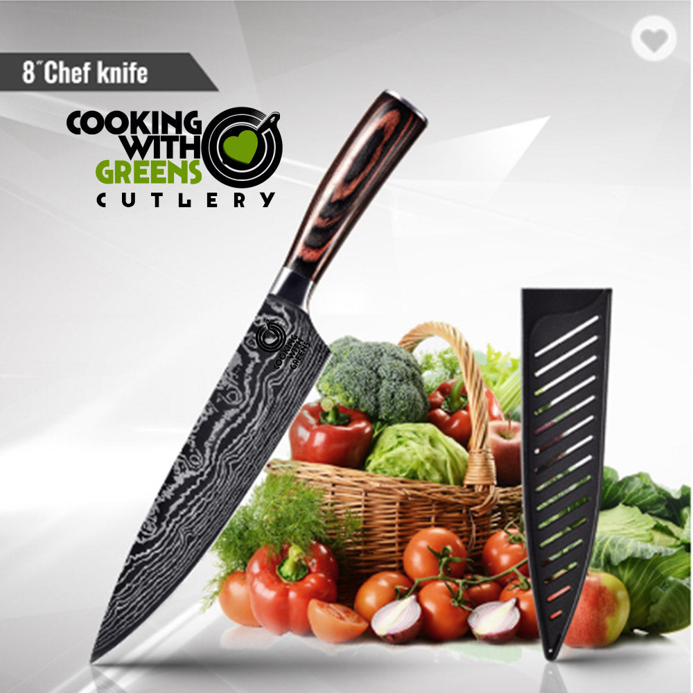 5 PIECE DAMASCUS PATTERN STAMPED CHEF KNIFE SET (FREE DELIVERY) - Knife Shift