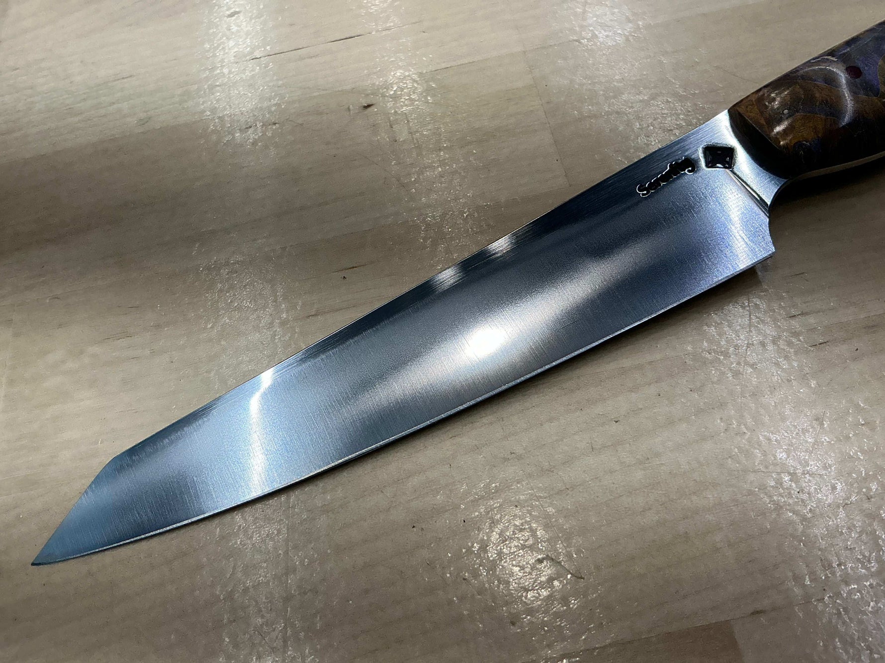 Steaksuki Knife - Orange/Purple Box Elder Burl - CPM154