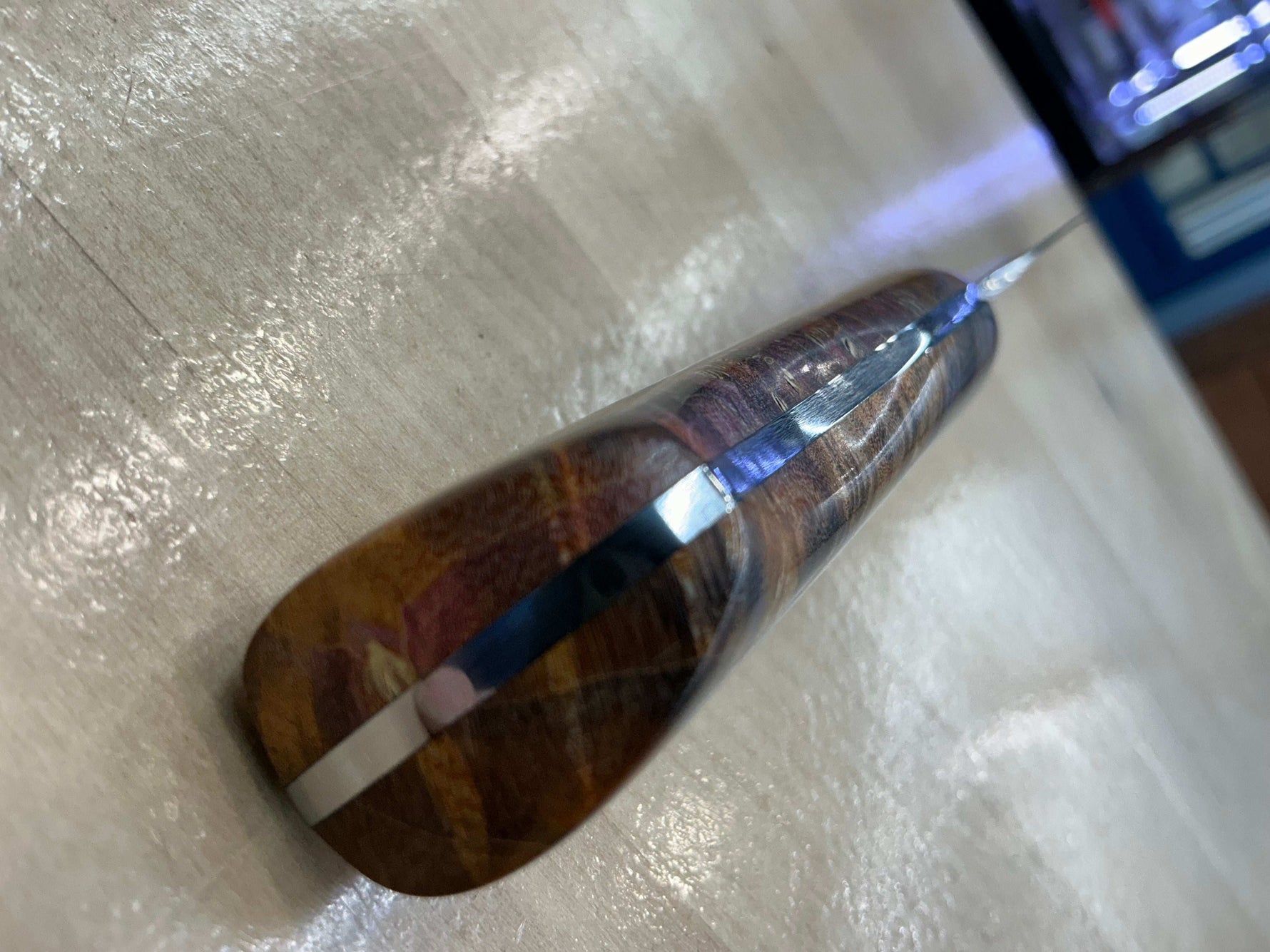 Steaksuki Knife - Orange/Purple Box Elder Burl - CPM154