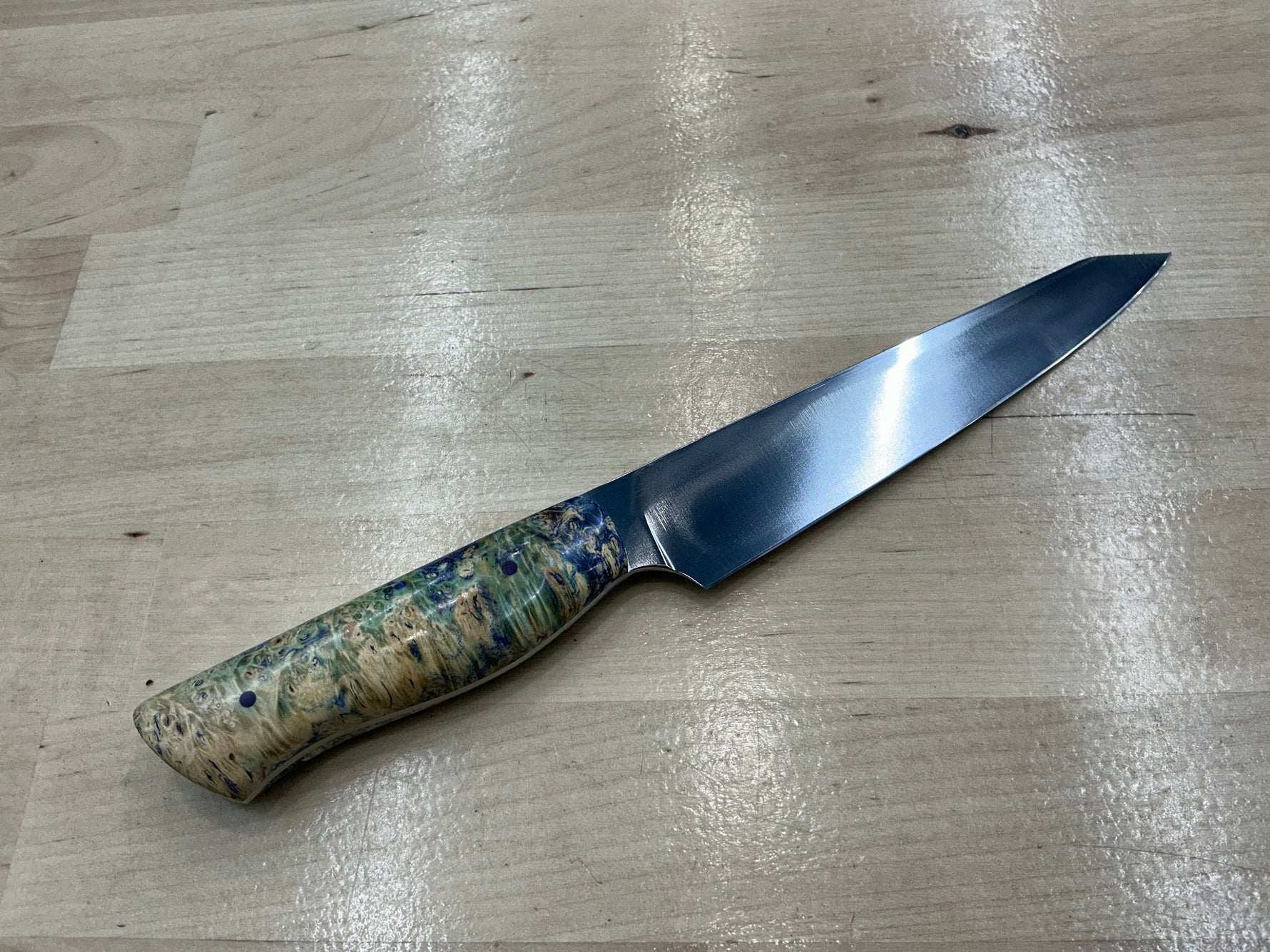 Steaksuki Knife - Purple & Cream Box Elder Burl - CPM154