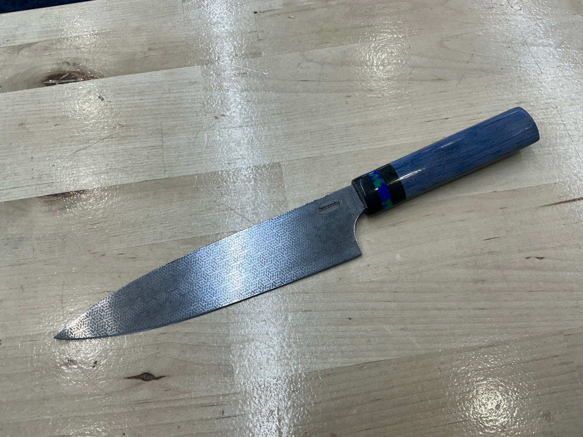 Hidden Tang Gyuto - CPM154 - Blue Spalted Pecan Handle