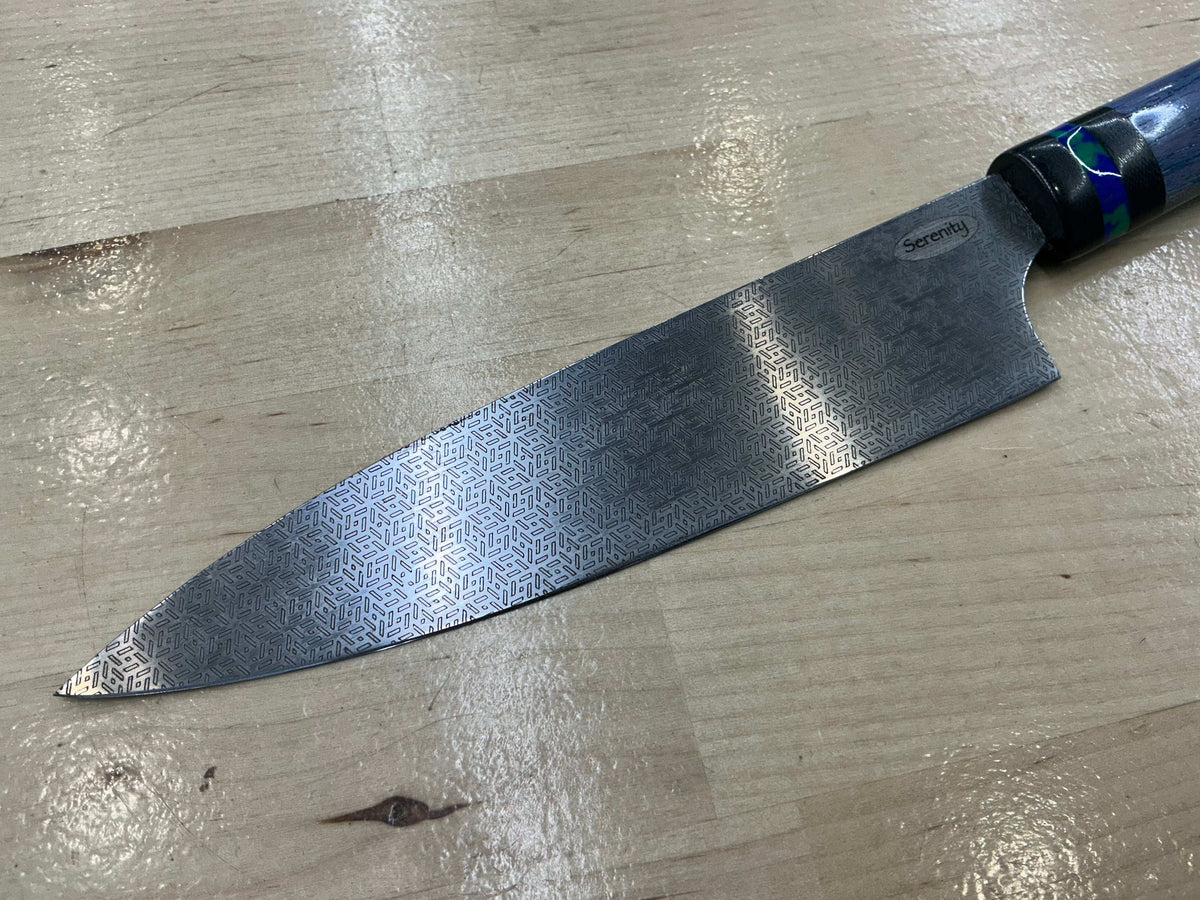 Hidden Tang Gyuto - CPM154 - Blue Spalted Pecan Handle