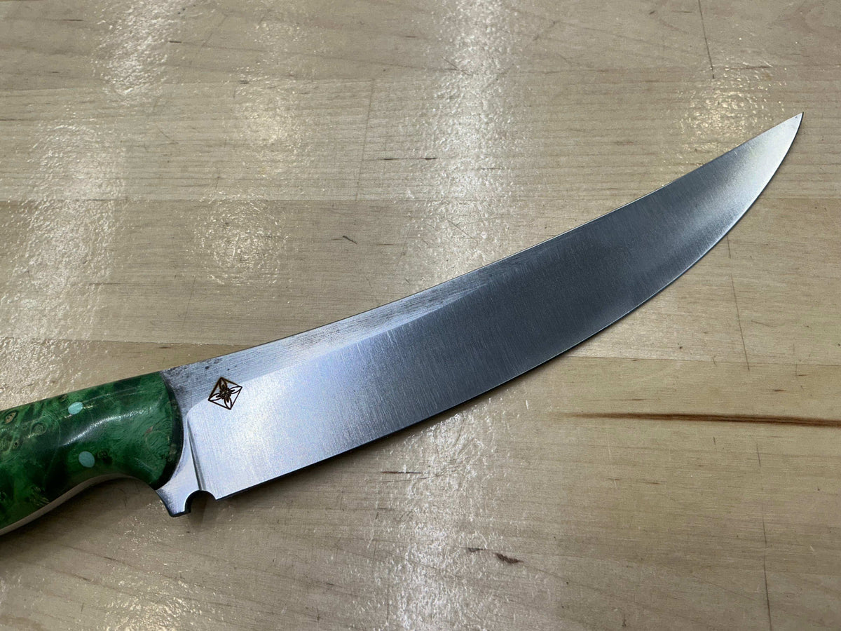 Thick Spanish Boning Knife - CPM 154 - Green Box Elder Burl Handle - Knife Shift