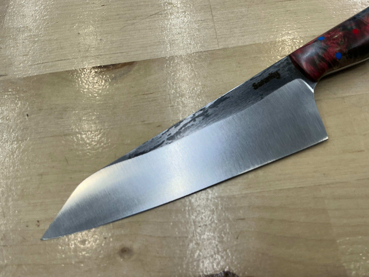 K-Tip Petty/Utility Knife - Red/Blue Box Elder Burl - CPM154 - Knife Shift
