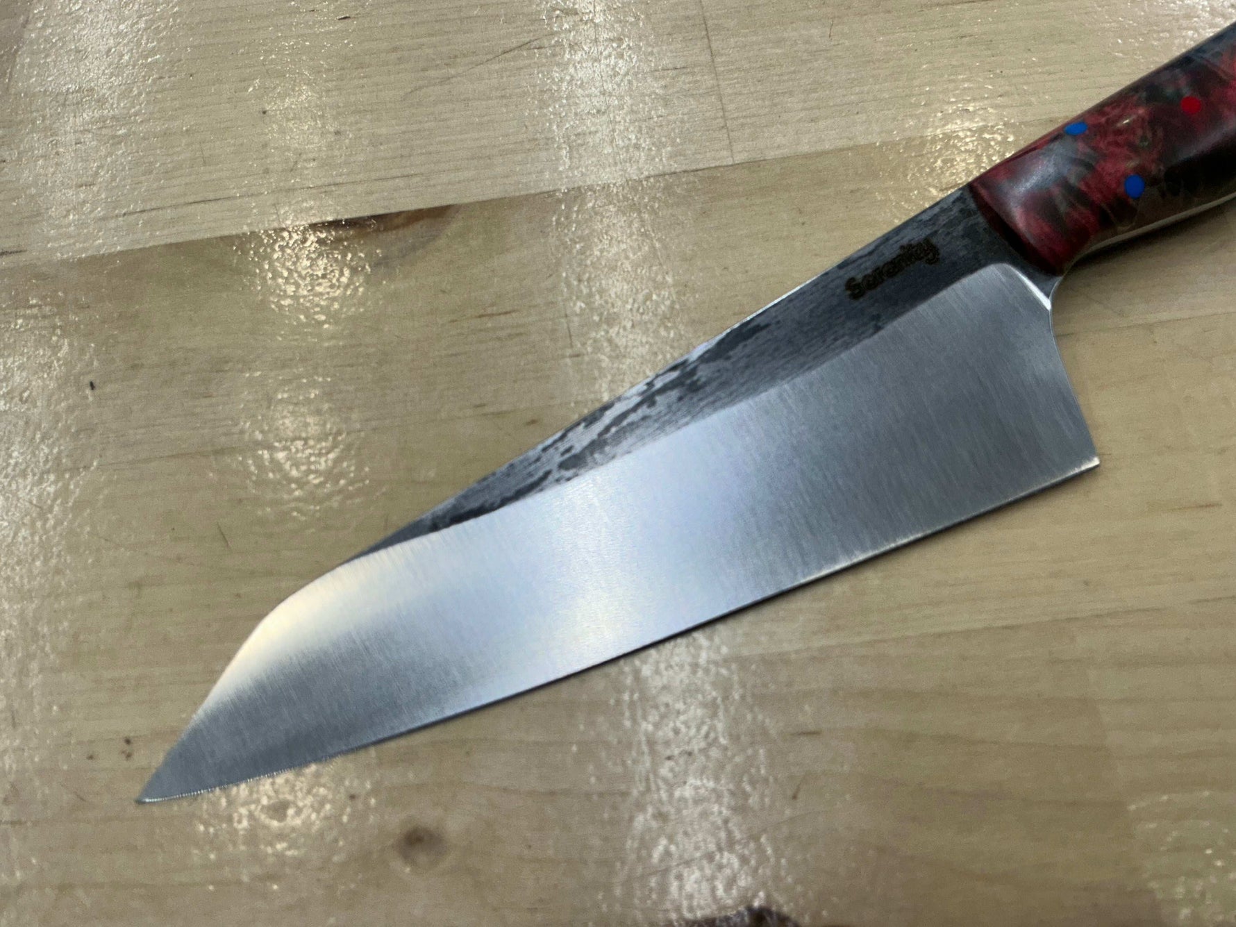 K-Tip Petty/Utility Knife - Red/Blue Box Elder Burl - CPM154 - Knife Shift