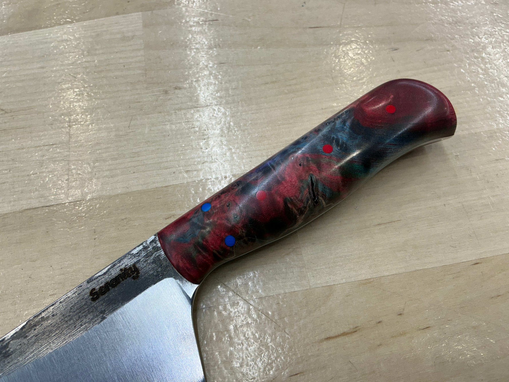 K-Tip Petty/Utility Knife - Red/Blue Box Elder Burl - CPM154 - Knife Shift