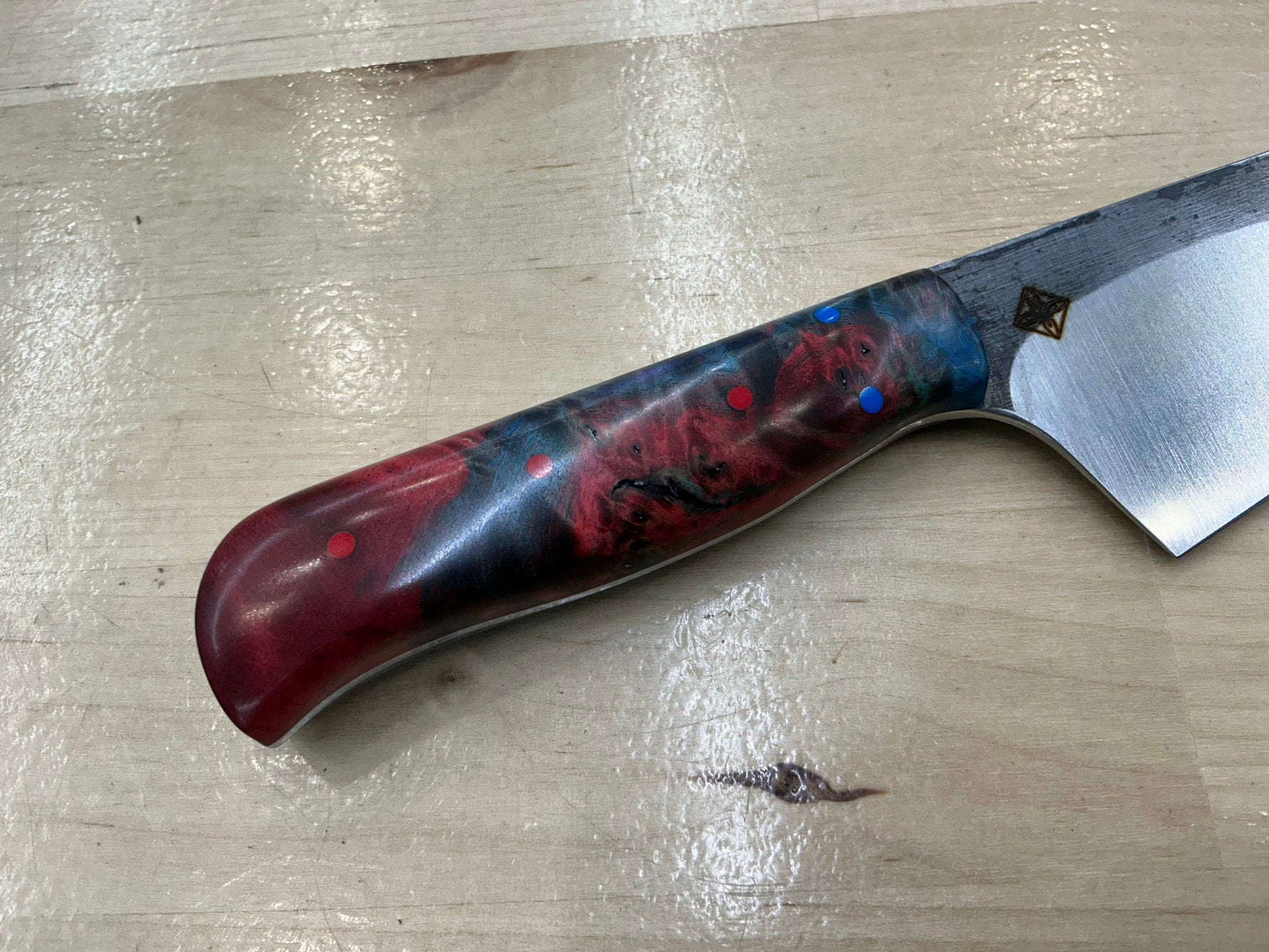 K-Tip Petty/Utility Knife - Red/Blue Box Elder Burl - CPM154 - Knife Shift