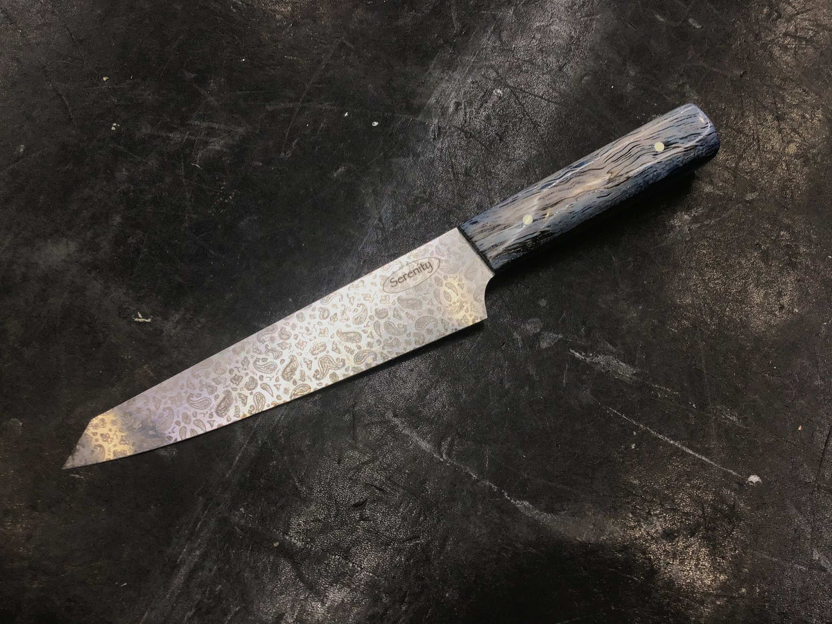 Paisley Petty Knife - Blue Dyed Texas Spalted Pecan - CPM MagnaCut - Knife Shift