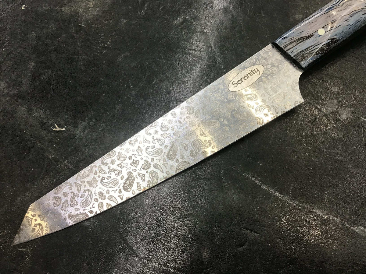 Paisley Petty Knife - Blue Dyed Texas Spalted Pecan - CPM MagnaCut - Knife Shift