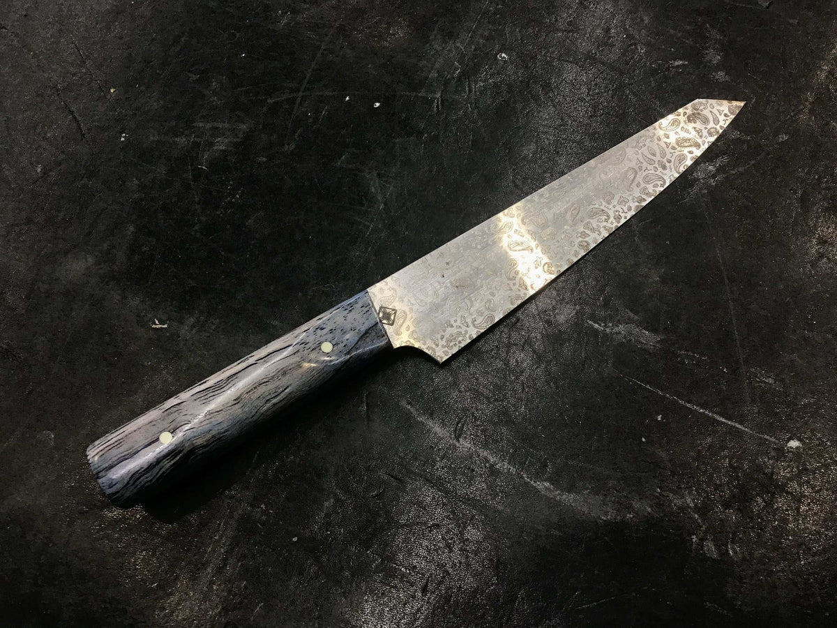 Paisley Petty Knife - Blue Dyed Texas Spalted Pecan - CPM MagnaCut - Knife Shift
