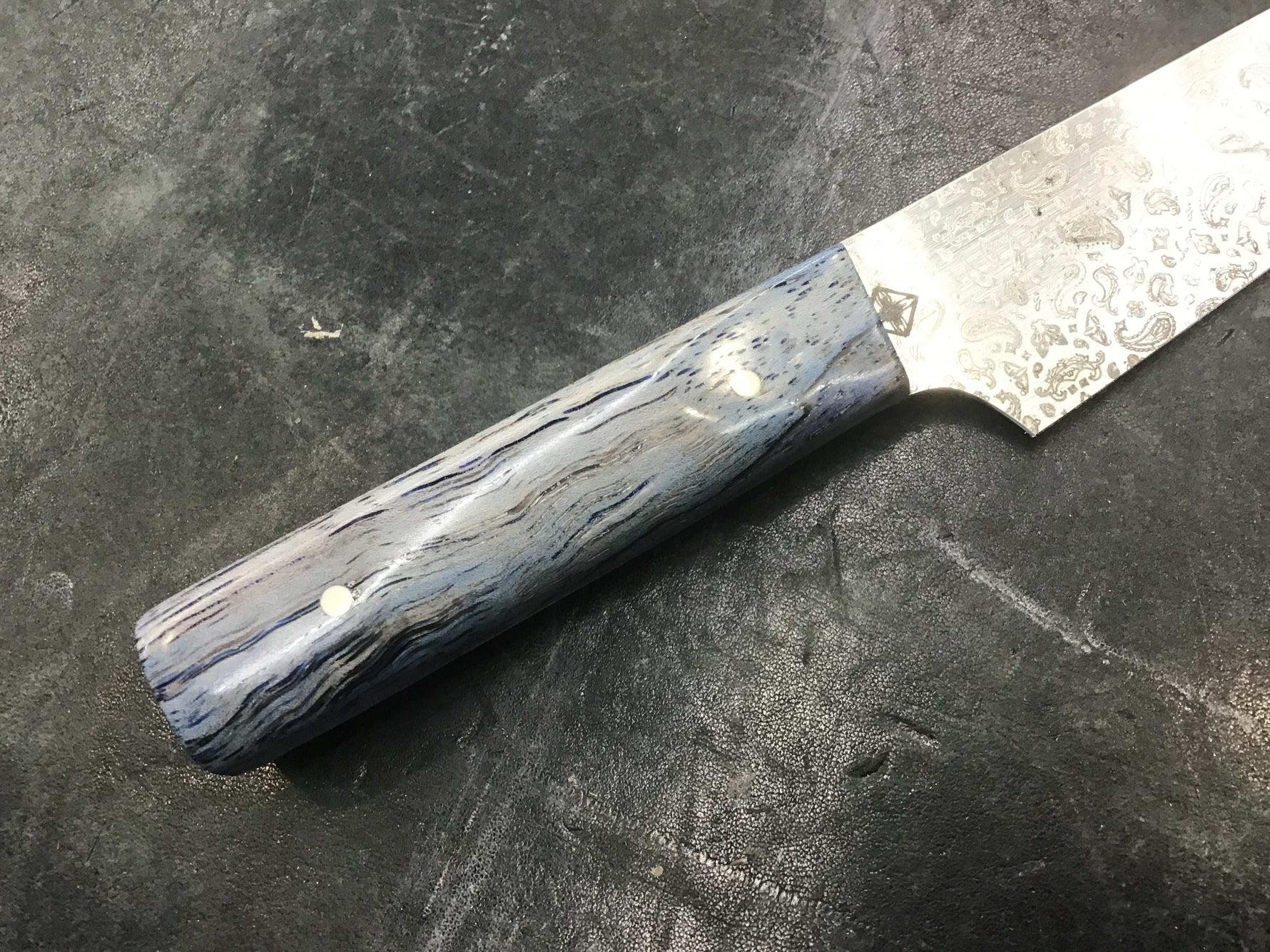 Paisley Petty Knife - Blue Dyed Texas Spalted Pecan - CPM MagnaCut - Knife Shift