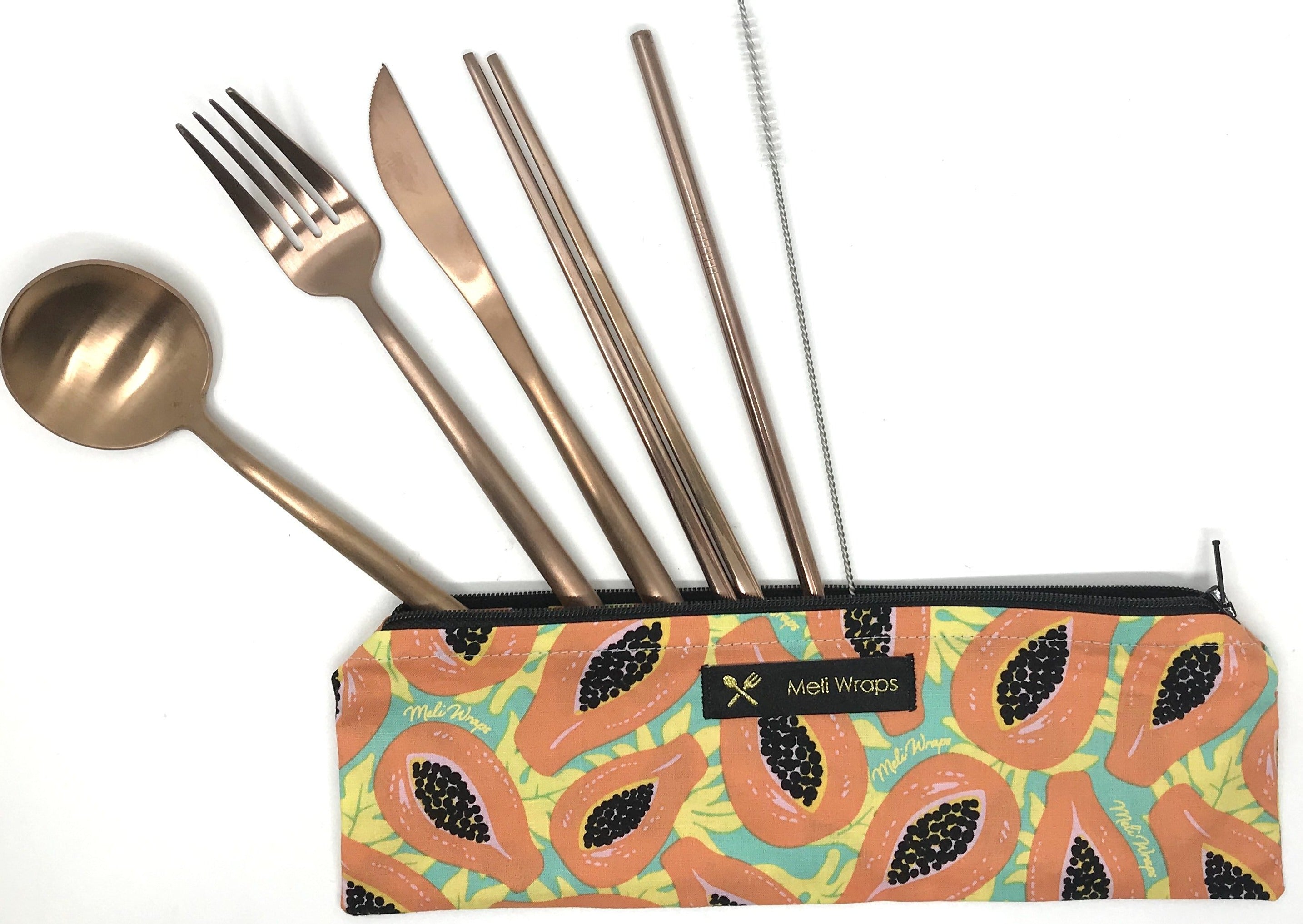 Meli Wraps Reusable Cutlery Set - Tropical Papaya - Thumbnail 2