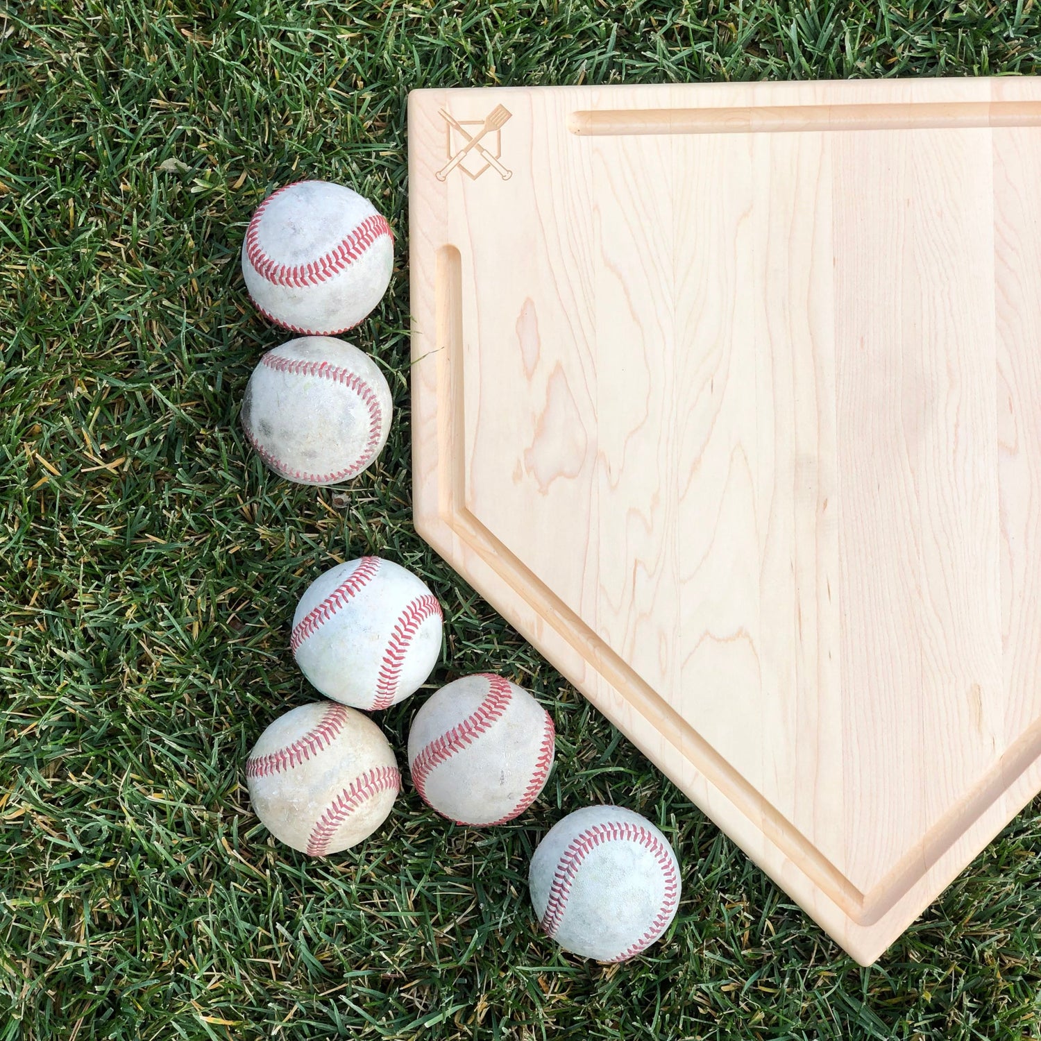Full Size (17" x 17") Home Plate Cutting Board With Trough - Knife Shift
