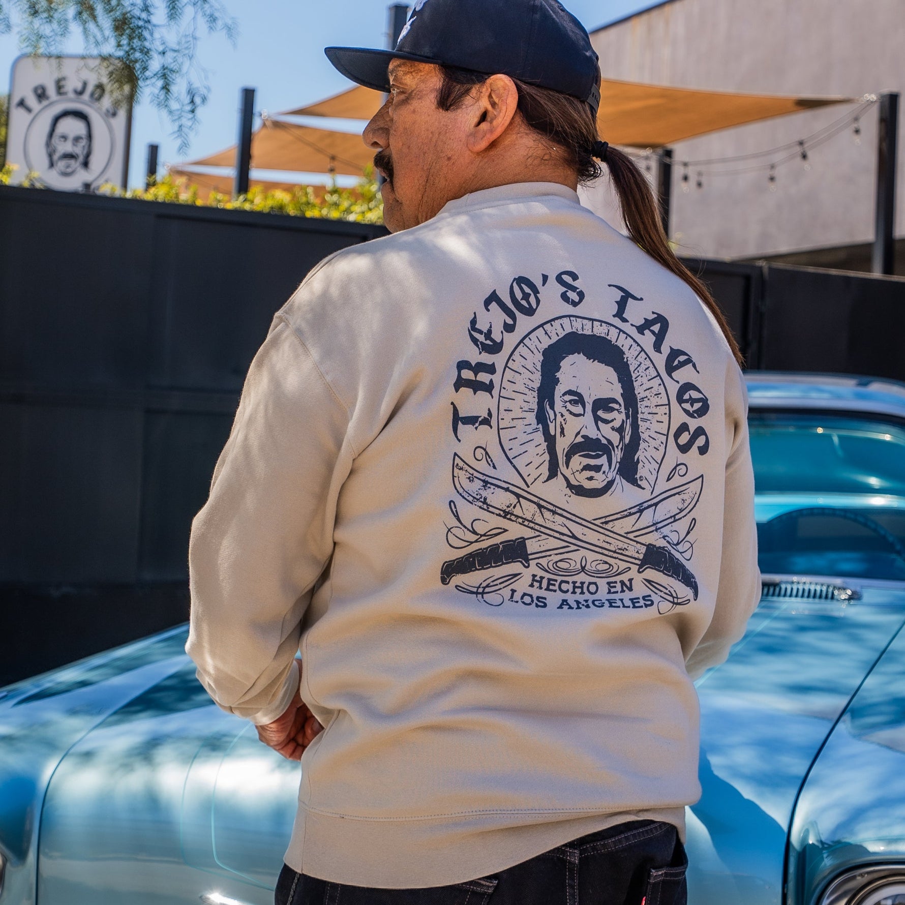 Beige Crewneck Pullover with Machete Logo - Knife Shift