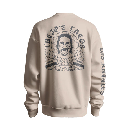 Beige Crewneck Pullover with Machete Logo - Knife Shift