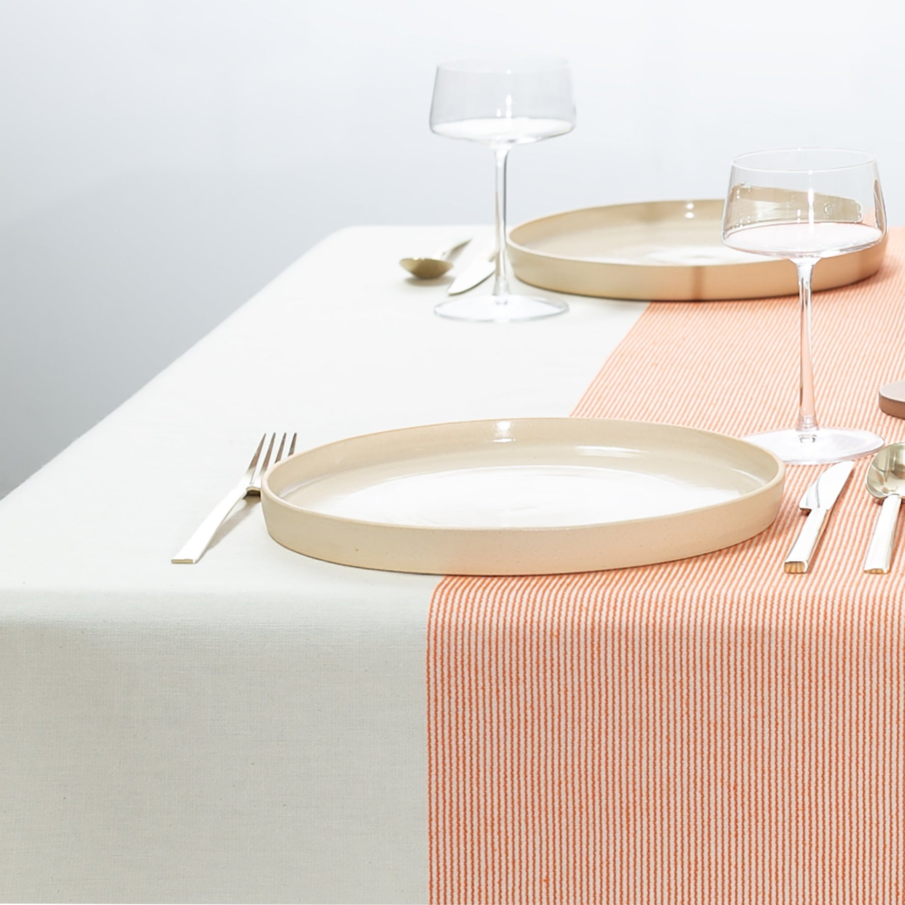 The Stripe Collection Tablecloth Natural & Persimmon - Knife Shift