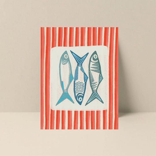 Blank Note Card - Sardine With Pink Stripe