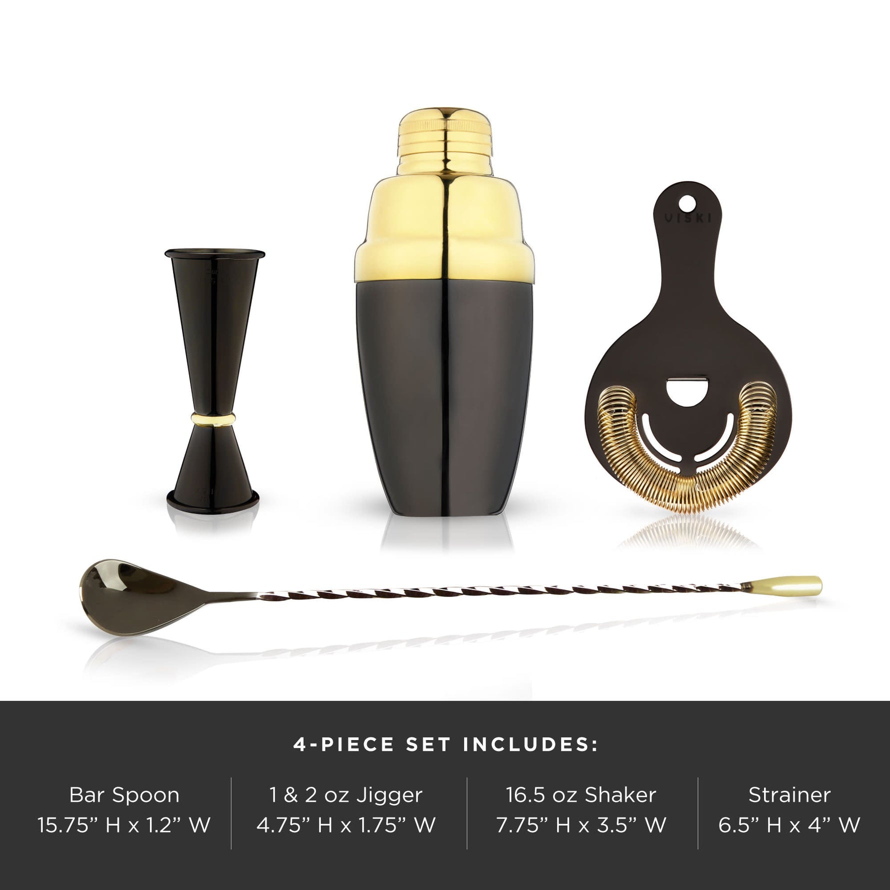 4-Piece Stainless Steel Barware Set in Black & Gold - Knife Shift