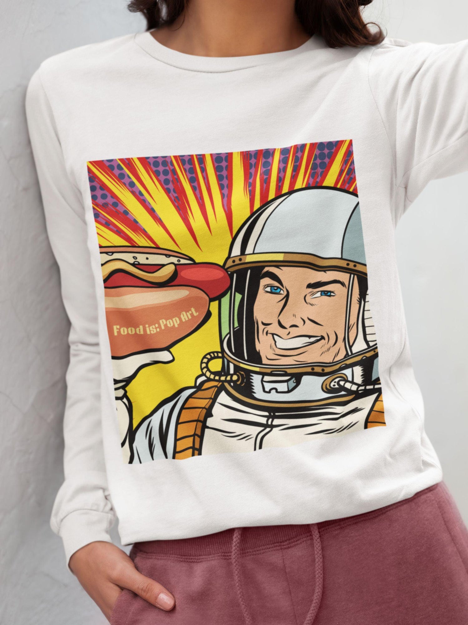 Astronaut Hotdog Food Pop Art Unisex Long-sleeve Tee-Long-sleeve-gift ideas for foodies-Knife Shift