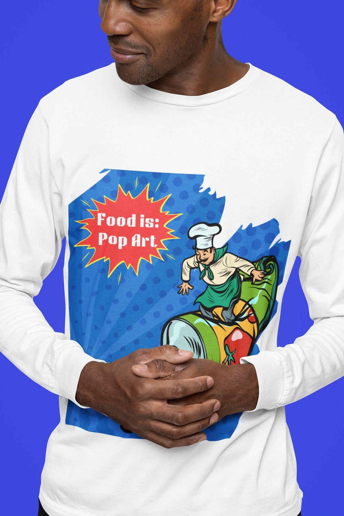 Chef on Tomato Paste - Food Pop Art Unisex Long Sleeve Tee-Long-sleeve-gift ideas for foodies-Knife Shift