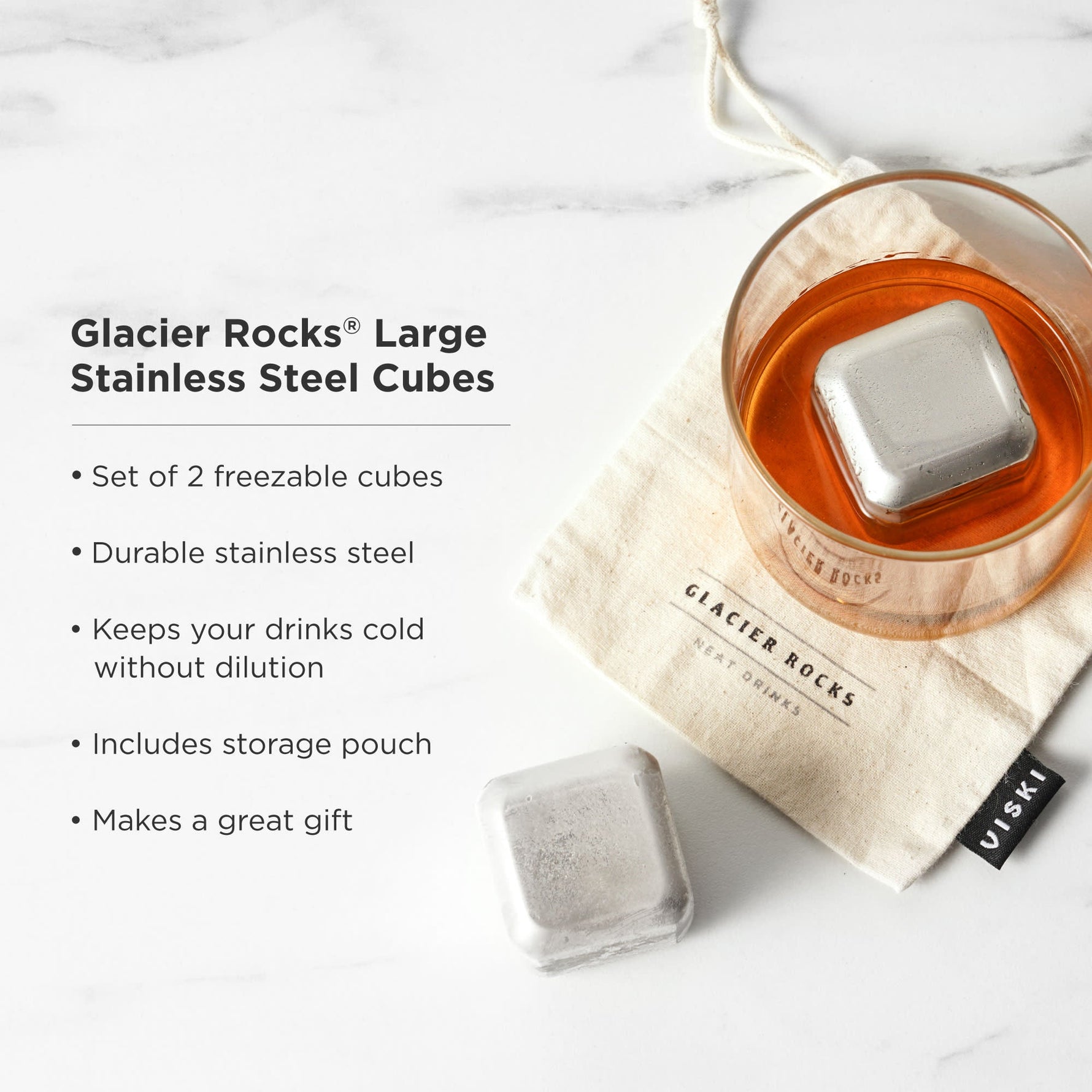 Glacier Rocks Large Stainless Steel Cube Set of 2 - Knife Shift