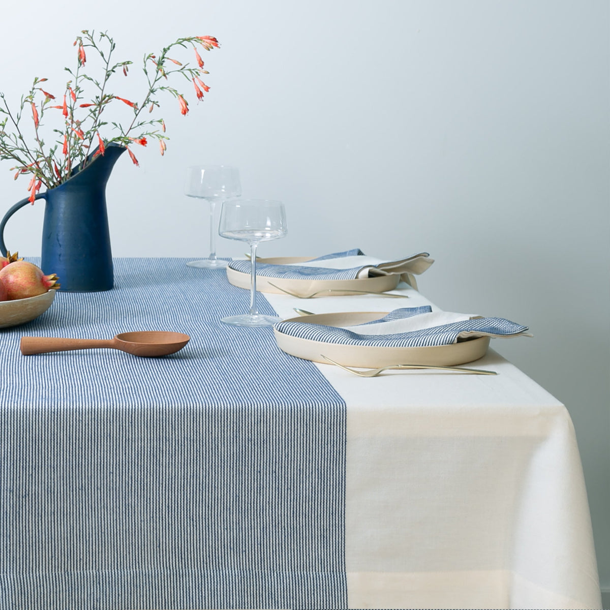 The Stripe Collection Tablecloth Natural & Elderberry - Knife Shift