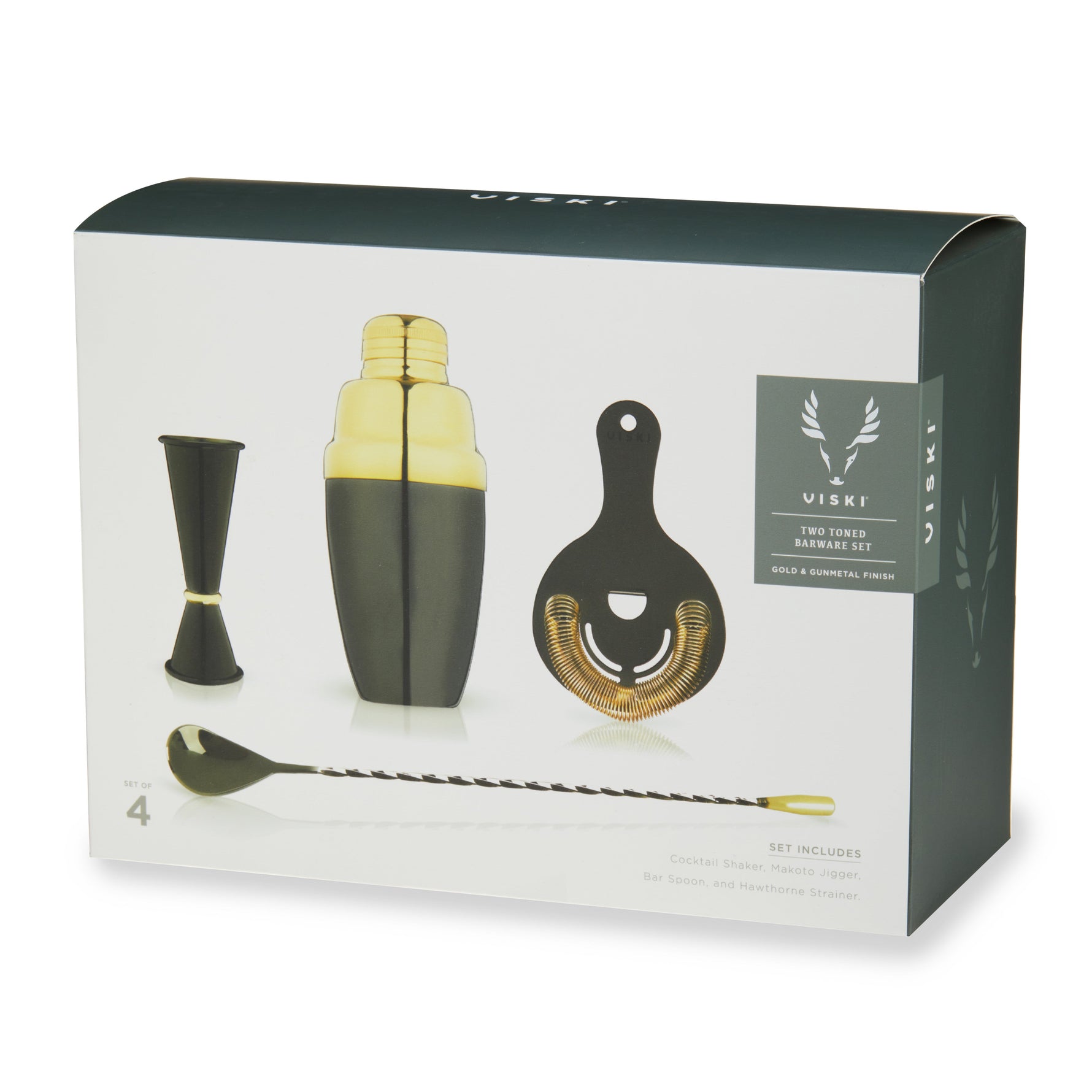 4-Piece Stainless Steel Barware Set in Black & Gold - Knife Shift