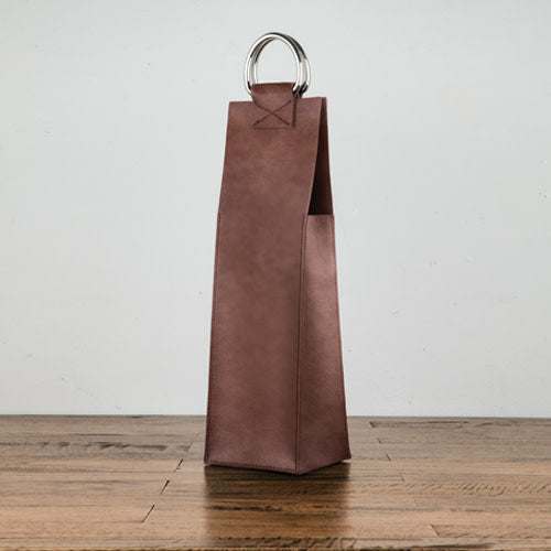 Faux Leather Single-Bottle Wine Tote - Thumbnail 3