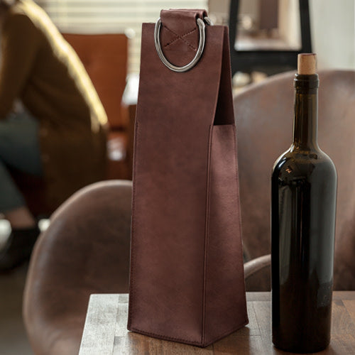 Faux Leather Single-Bottle Wine Tote - Thumbnail 4
