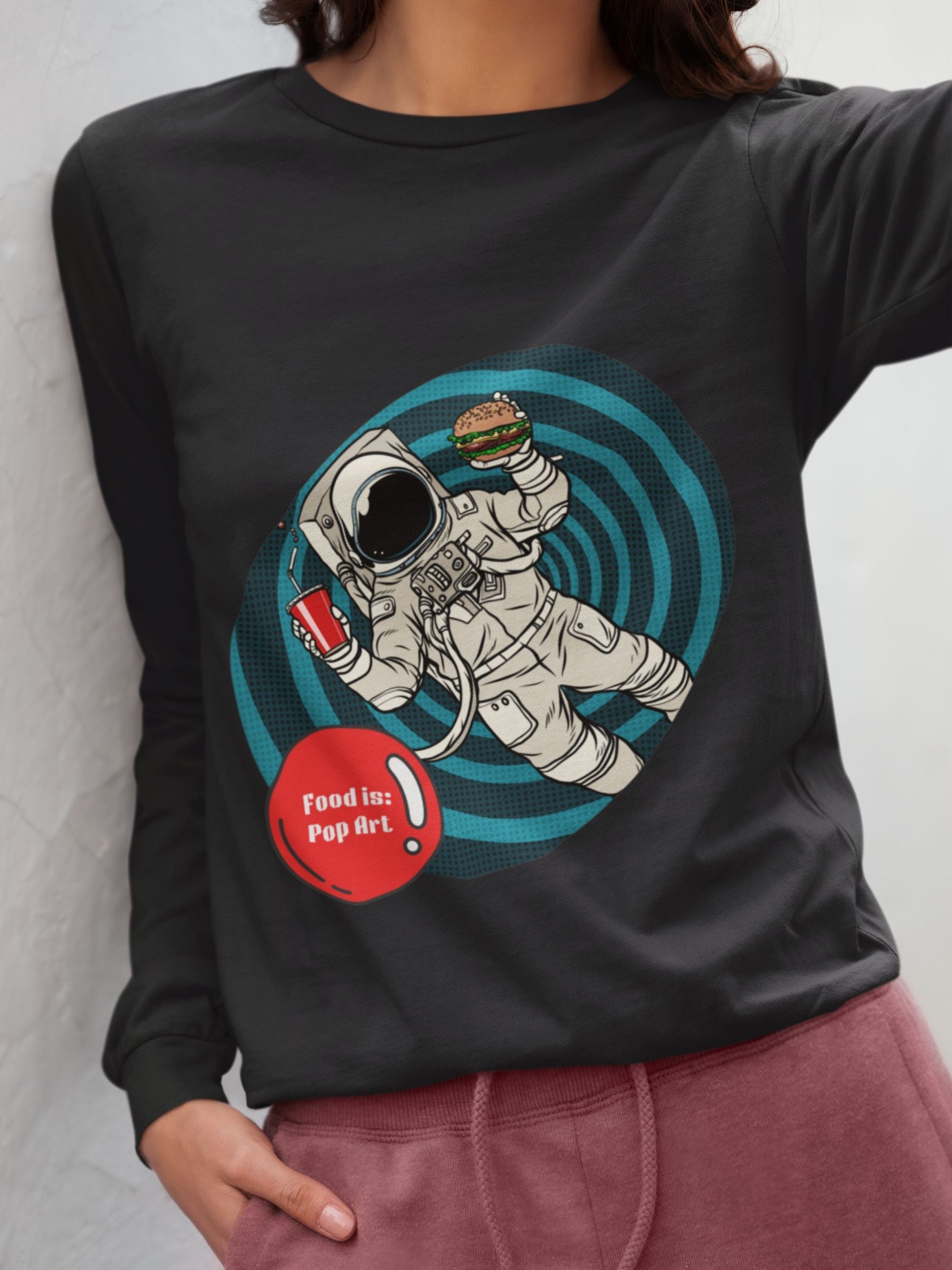 Fast Food Wormhole - Food Pop Art Unisex Long Sleeve T-Shirt-Long-sleeve-gift ideas for foodies-Knife Shift