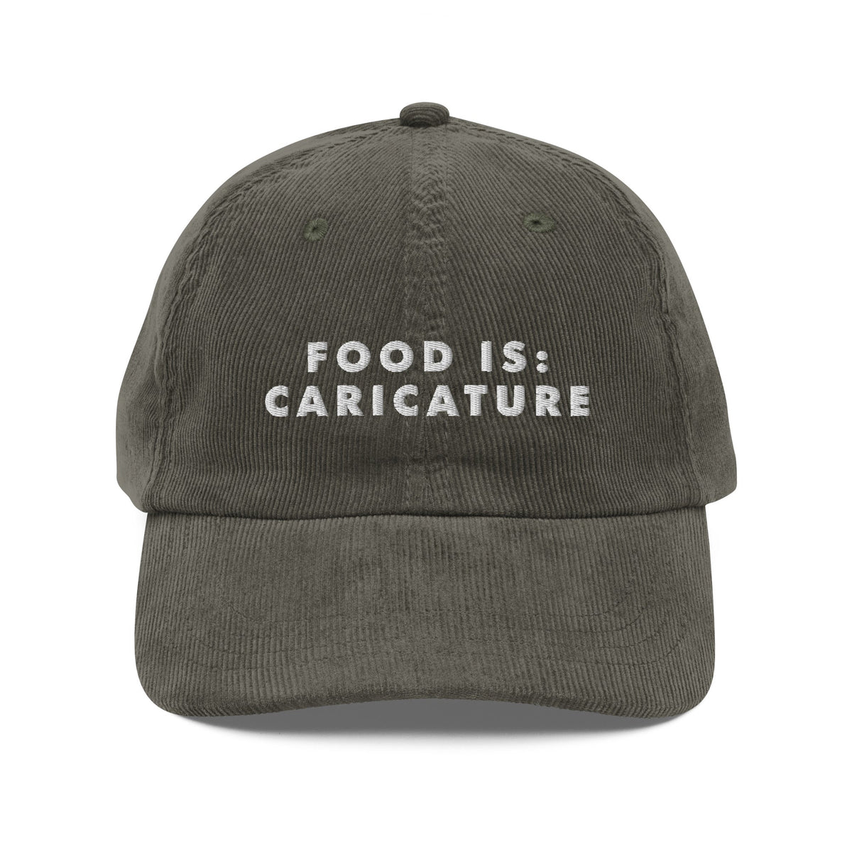Food is: Caricature - Embroidered Vintage Corduroy Cap-Embroidered Hats-gift ideas for foodies-Knife Shift