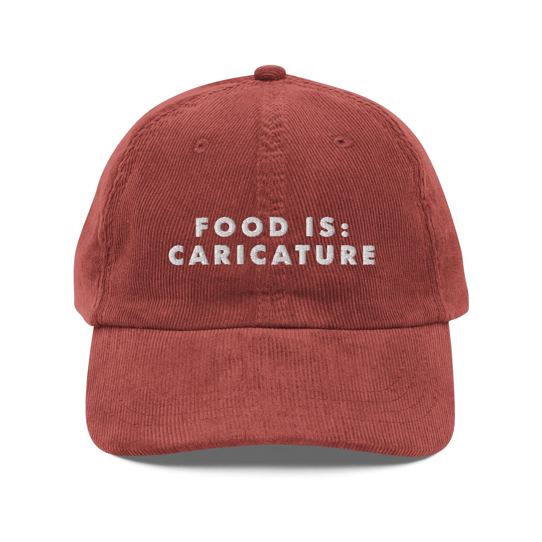Food is: Caricature - Embroidered Vintage Corduroy Cap-Embroidered Hats-gift ideas for foodies-Knife Shift