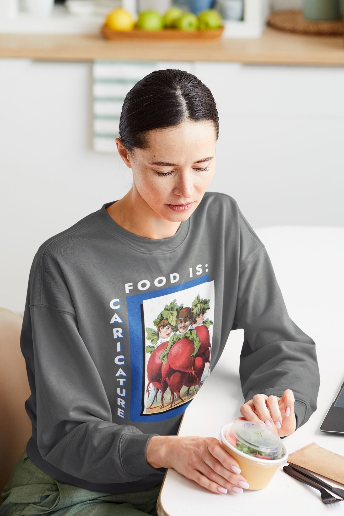 Food is: Caricature | Sweatshirt - Three Radish People-Sweatshirt-gift ideas for foodies-Knife Shift