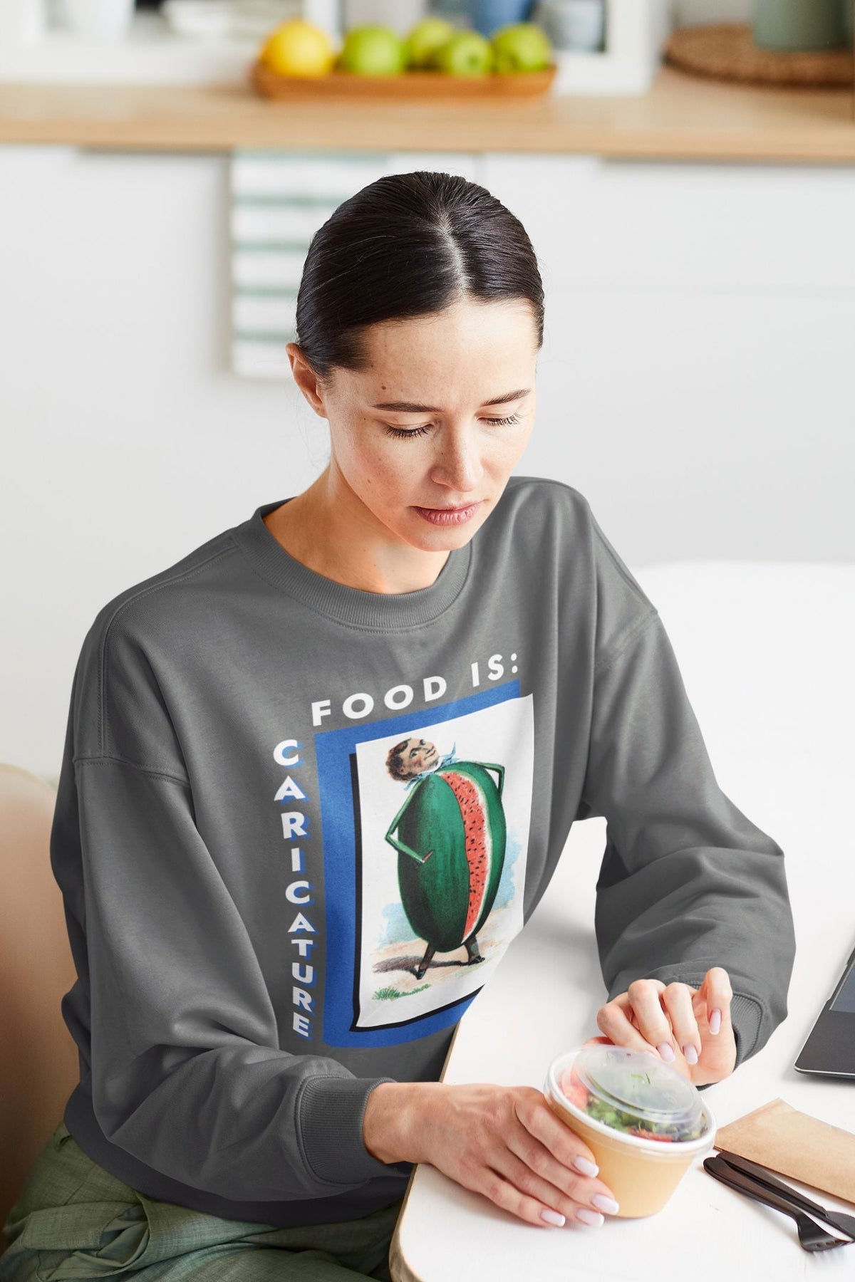 Food is: Caricature | Unisex Sweatshirt - Watermelon Man-Sweatshirt-gift ideas for foodies-Knife Shift