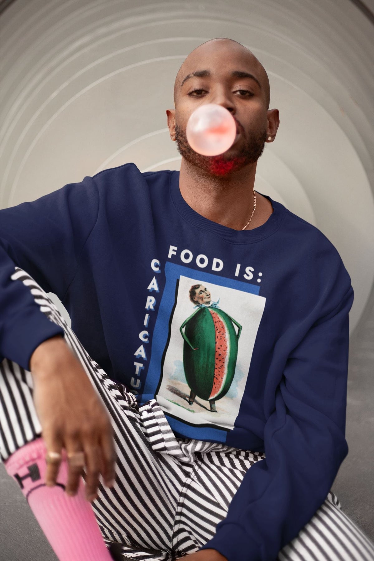 Food is: Caricature | Unisex Sweatshirt - Watermelon Man-Sweatshirt-gift ideas for foodies-Knife Shift