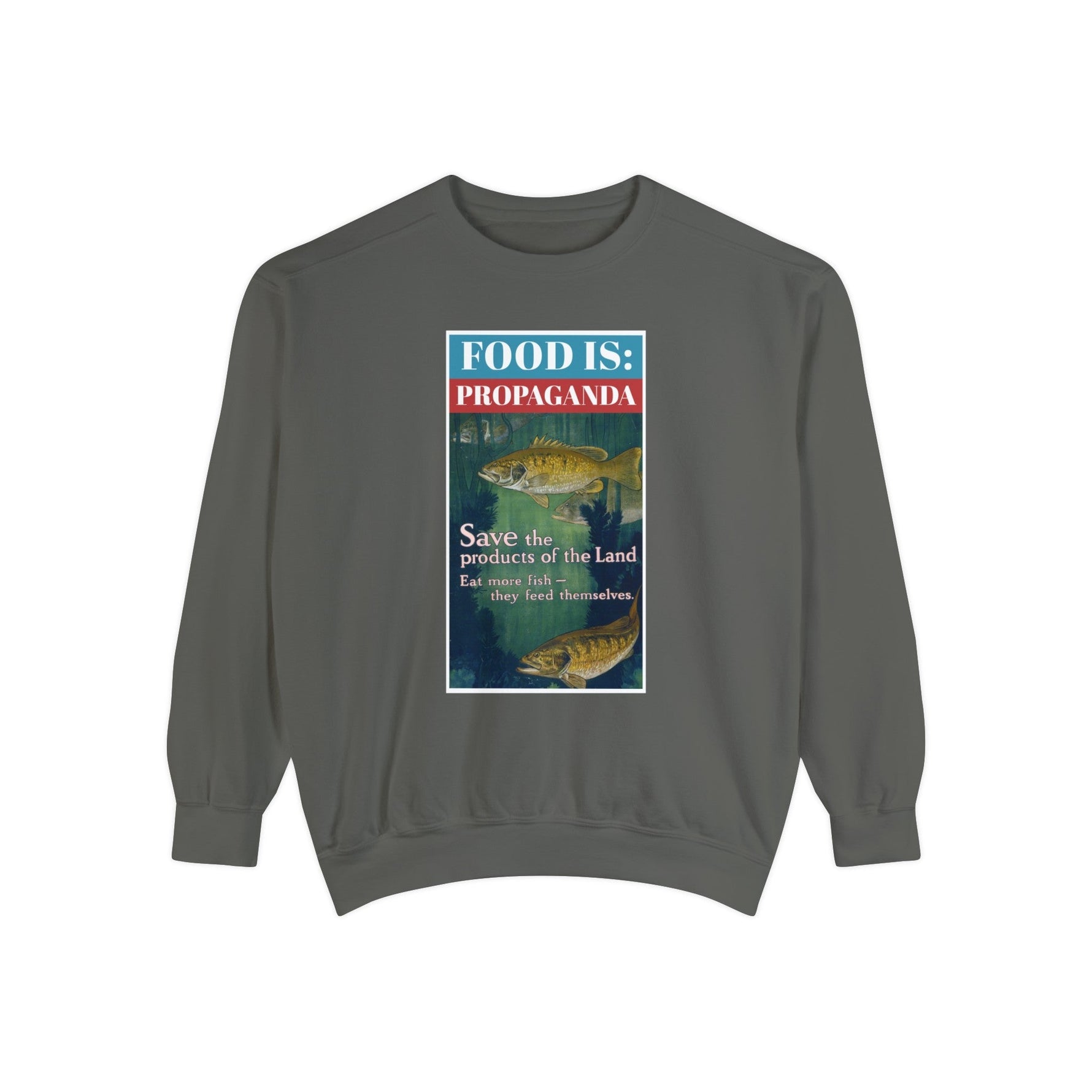 Food is: Propaganda | Unisex Sweatshirt - Eat More Fish-Sweatshirt-gift ideas for foodies-Knife Shift