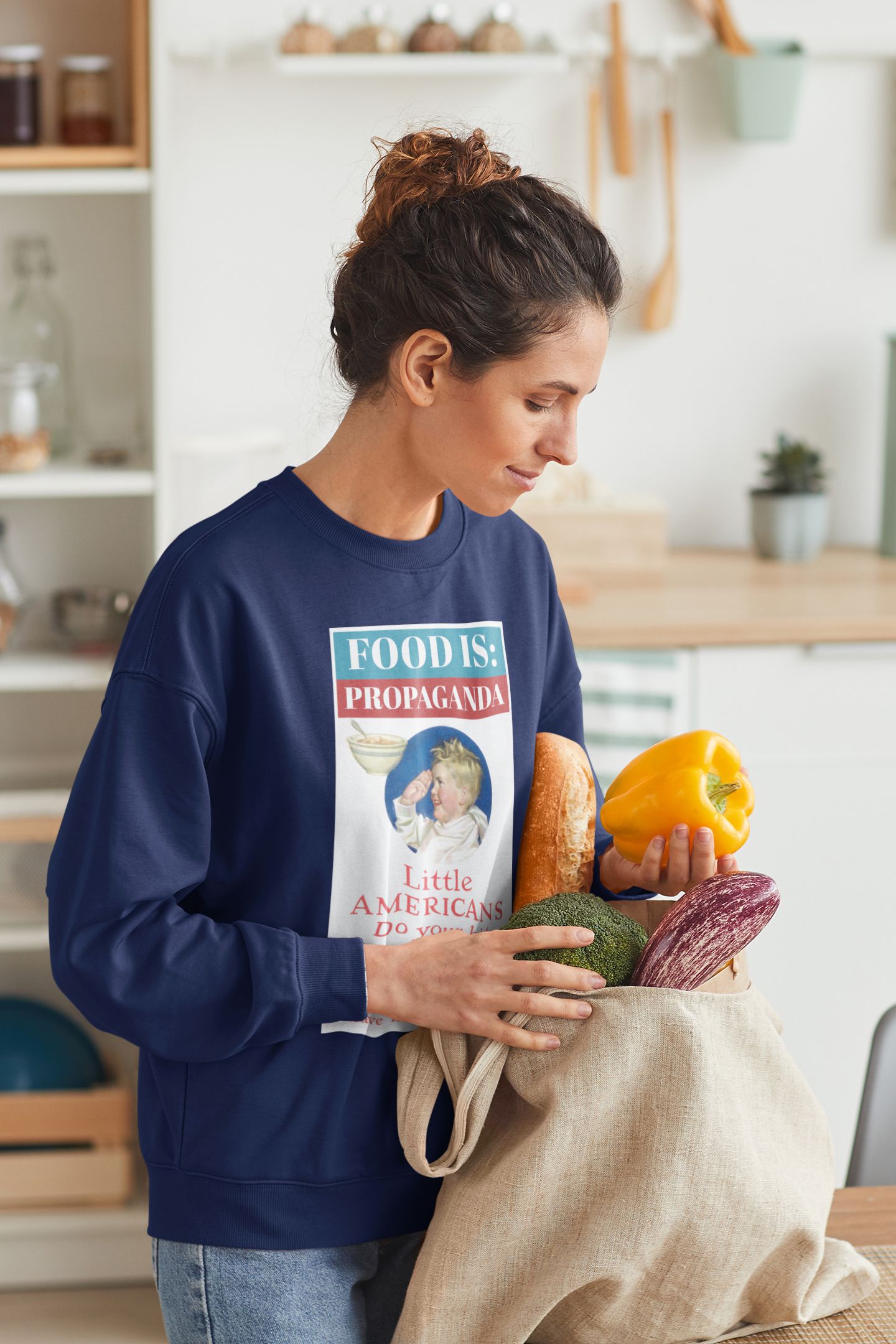 Food is: Propaganda | Unisex Sweatshirt - Little Americans, Do Your Bit-Sweatshirt-gift ideas for foodies-Knife Shift