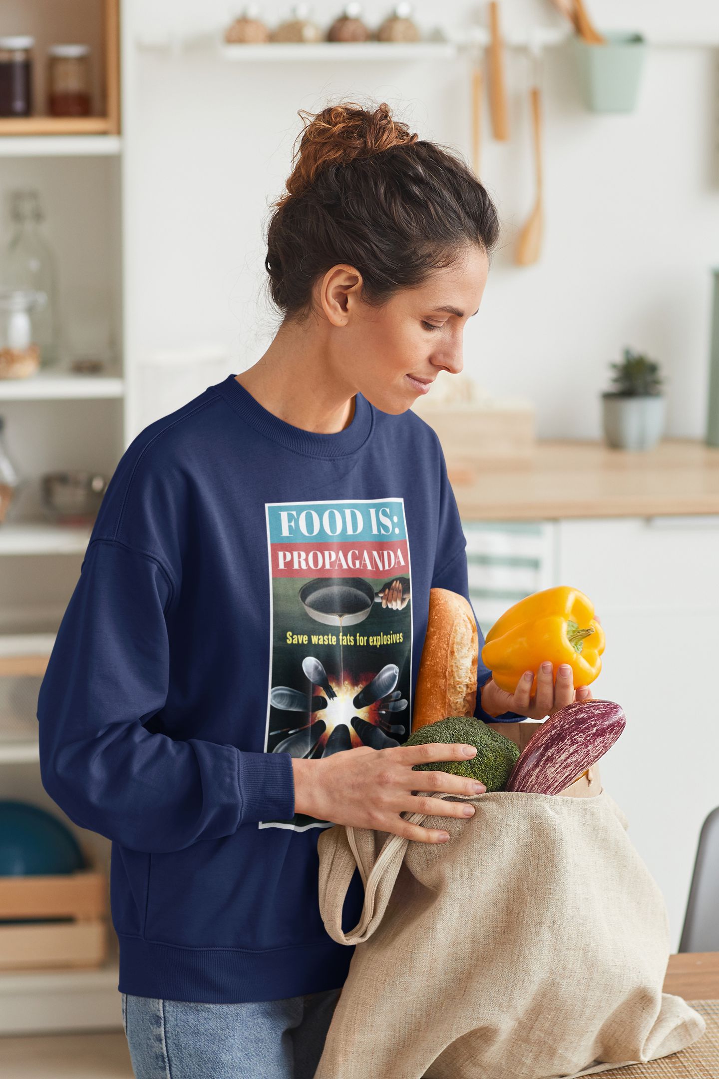 Food is: Propaganda | Unisex Sweatshirt - Save Waste Fats for Explosives-Sweatshirt-gift ideas for foodies-Knife Shift