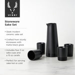 5-Piece Stoneware Sake Set in Black - Knife Shift