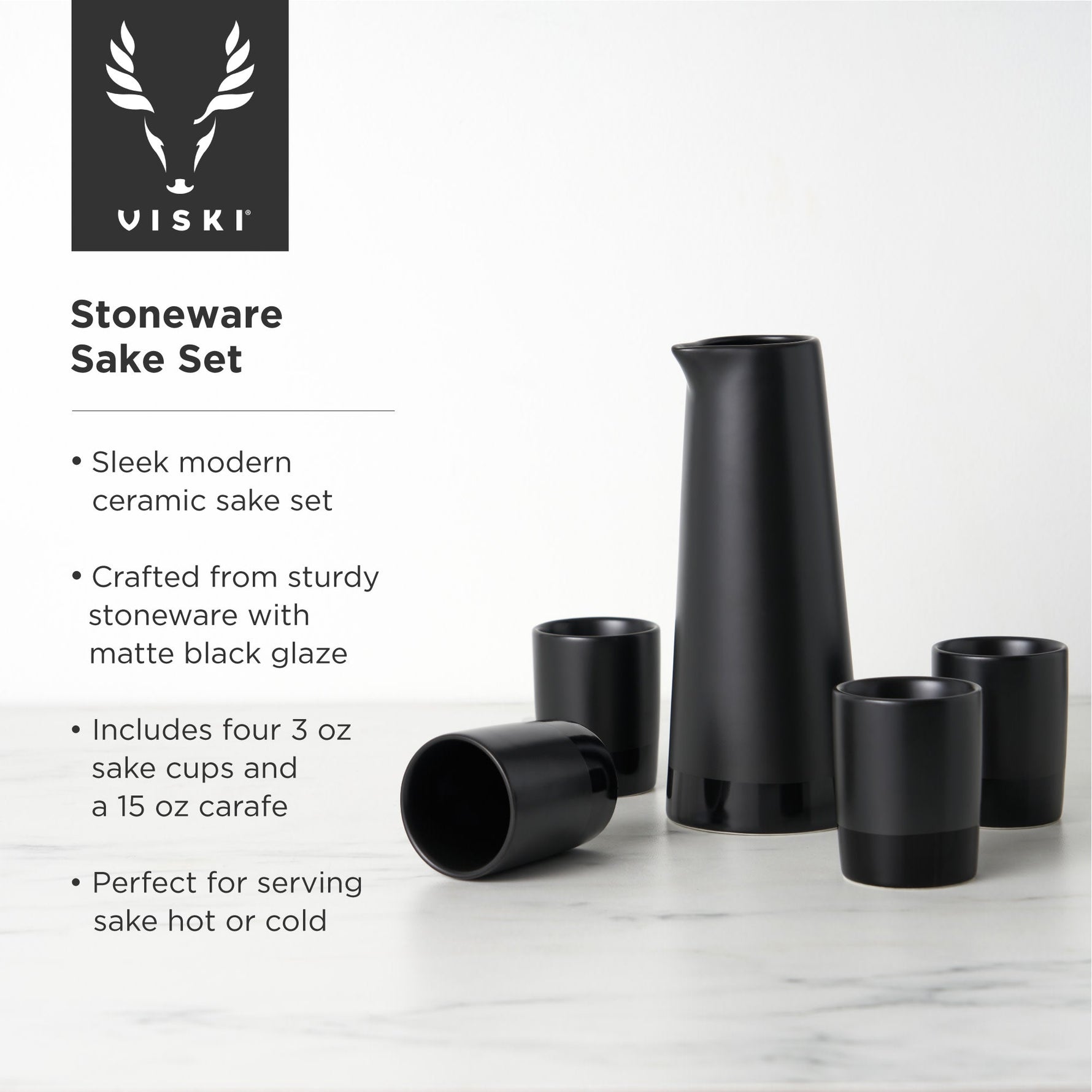 5-Piece Stoneware Sake Set in Black - Knife Shift