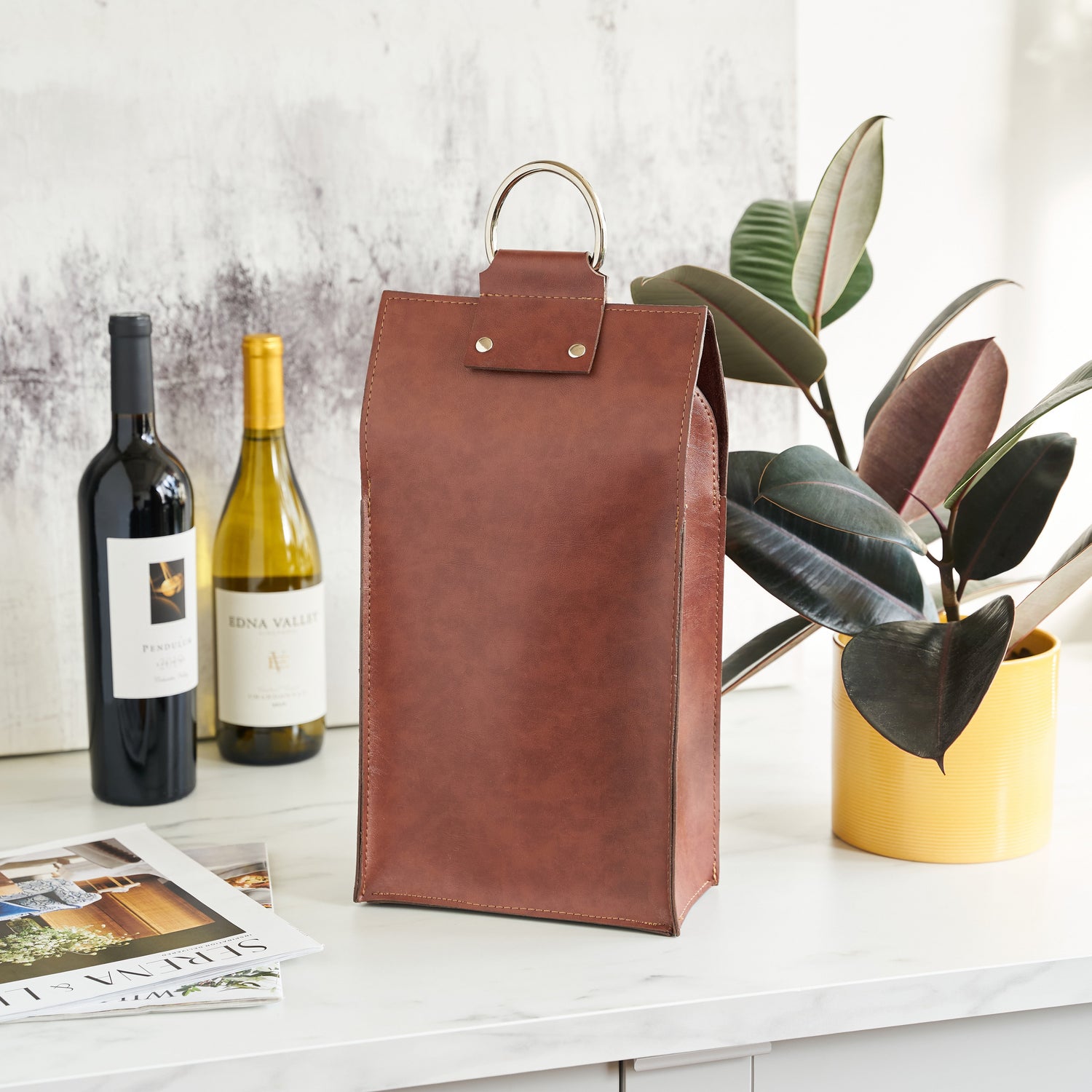 Faux Leather Double-Bottle Wine Tote - Knife Shift