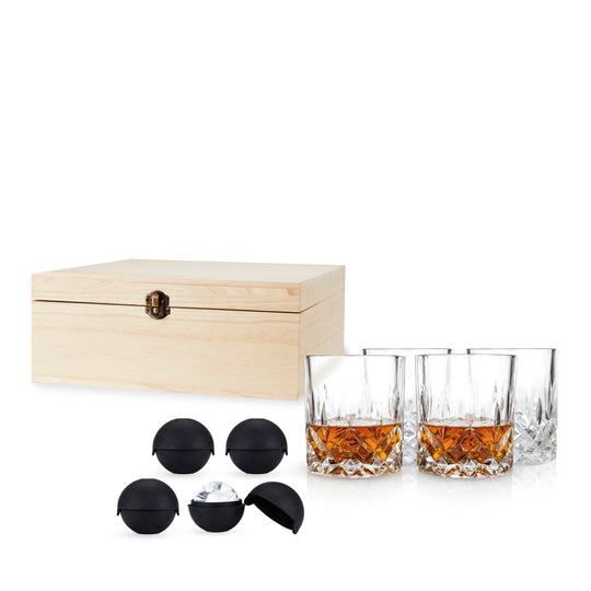 8-Piece Ice Sphere Mold and Crystal Rocks Glass Gift Set - Knife Shift
